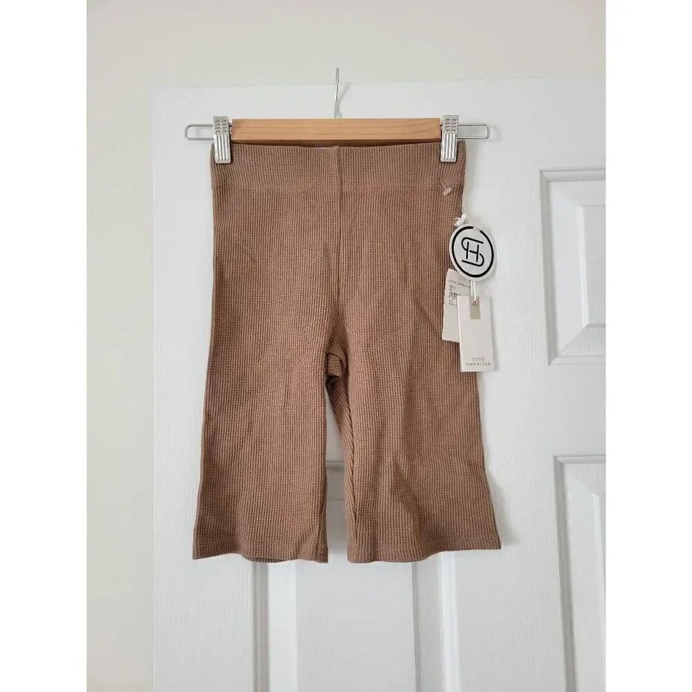 NWT Good American 1 Thermal Bike Short Stretch Lounge Cotton 9.5" Inseam Putty